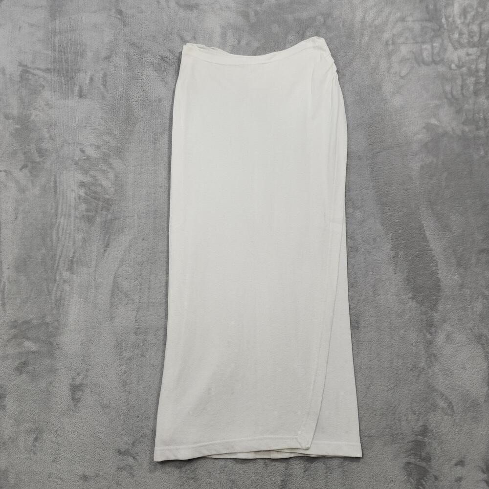 Vintage A.K.A Skirt Women S White Knit Faux Wrap Maxi Sarong Pull On Boho Casual